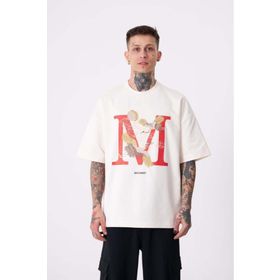 Machinist Crane Bird Baskılı Ekru Oversize Erkek T-shirt