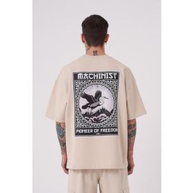 Machinist Crane Patch Baskılı Açık Bej Oversize Erkek T-shirt
