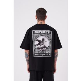 Machinist Crane Patch Baskılı Siyah Oversize Erkek T-shirt