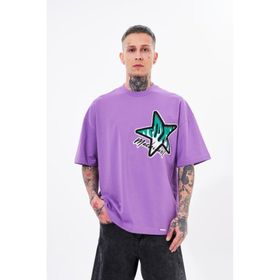 Machinist Erkek Macstar Nakışlı Mor Oversize Erkek T-shirt