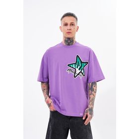 Machinist Erkek Macstar Nakışlı Mor Oversize Erkek T-shirt
