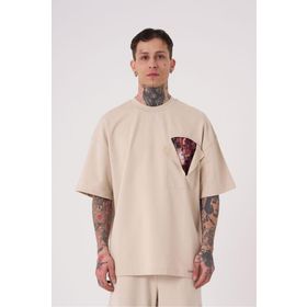 Machinist Flower Patch Baskılı Açık Bej Oversize Erkek T-shirt