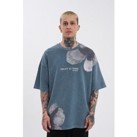 Machinist Flowers Baskılı Ghost Cloudy Yıkamalı Oversize Erkek T-shirt