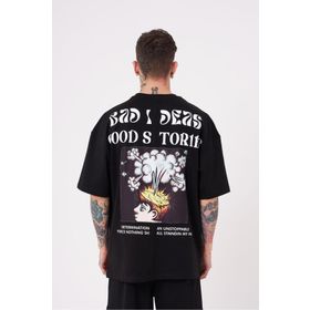Machinist Good Stories Baskılı Siyah Oversize Erkek T-shirt