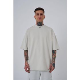 Machinist High Neck Baskılı Gri Oversize Erkek T-shirt