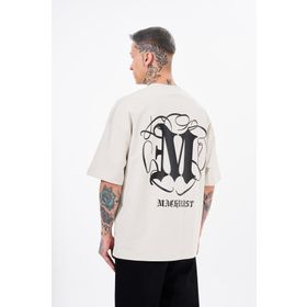 Machinist High Neck Baskılı Gri Oversize Erkek T-shirt