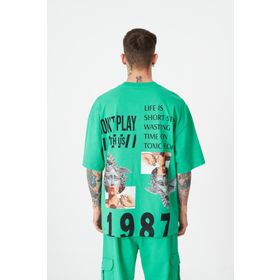 Machinist Hunt Your Dreams Baskılı Açık Yeşil Oversize Erkek T-shirt