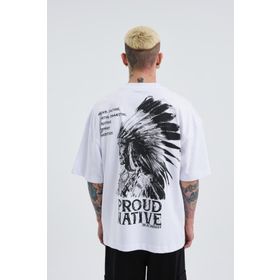 Machinist Indian Baskılı Beyaz Oversize Erkek T-shirt