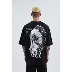 Machinist Indian Baskılı Siyah Oversize Erkek T-shirt