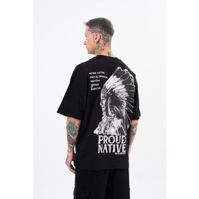 Machinist Indian Baskılı Siyah Oversize Erkek T-shirt