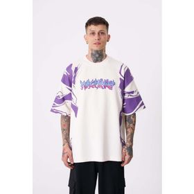 Machinist Kol Baskılı Ekru Oversize Erkek T-shirt
