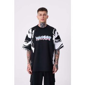 Machinist Kol Baskılı Siyah Oversize Erkek T-shirt