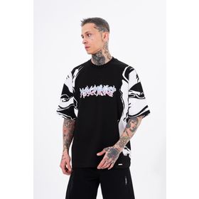 Machinist Kol Baskılı Siyah Oversize Erkek T-shirt