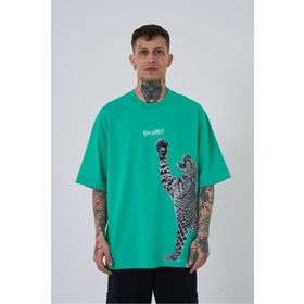 Machinist Leopard Baskılı Açık Yeşil Oversize Erkek T-shirt