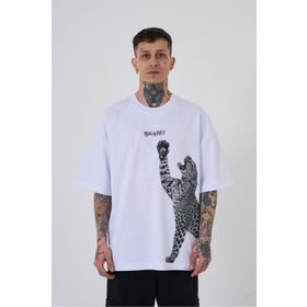 Machinist Leopard Baskılı Beyaz Oversize Erkek T-shirt