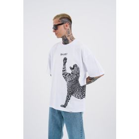 Machinist Leopard Baskılı Beyaz Oversize Erkek T-shirt