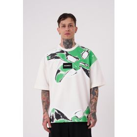 Machinist Lotus Flower Baskılı Ekru Oversize Erkek T-shirt