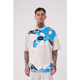 Machinist Lotus Flower Baskılı Gri Oversize Erkek T-shirt