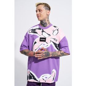 Machinist Lotus Flower Baskılı Mor Oversize Erkek T-shirt