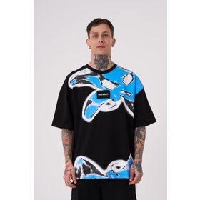 Machinist Lotus Flower Baskılı Siyah Oversize Erkek T-shirt