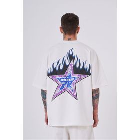 Machinist Macstar Flame Baskılı Ekru Oversize Erkek T-shirt