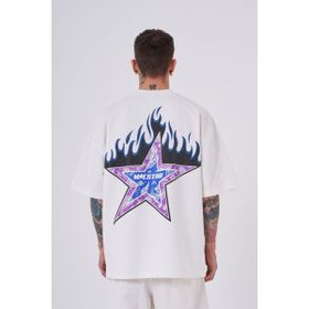 Machinist Macstar Flame Baskılı Ekru Oversize Erkek T-shirt
