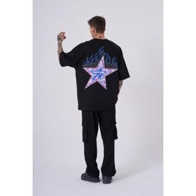 Machinist Macstar Flame Baskılı Siyah Oversize Erkek T-shirt