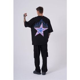 Machinist Macstar Flame Baskılı Siyah Oversize Erkek T-shirt