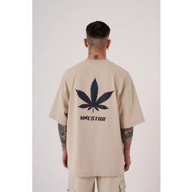 Machinist Macstar Leaf Baskılı Açık Bej Oversize Erkek T-shirt