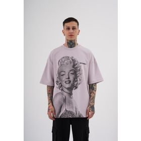 Machinist Marilyn Monrou Baskılı Lila Oversize Erkek T-shirt