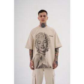 Machinist Marilyn Monrou Baskılı Soft Bej Oversize Erkek T-shirt