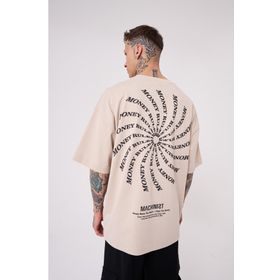 Machinist Money Roles Baskılı Açık Bej Oversize Erkek T-shirt