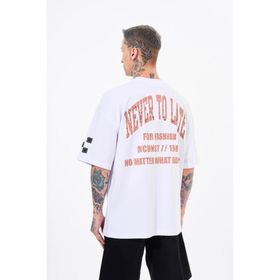 Machinist Never to Late Baskılı Beyaz Oversize Erkek T-shirt
