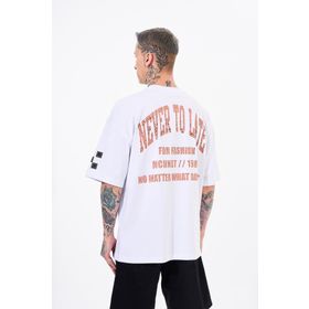 Machinist Never to Late Baskılı Beyaz Oversize Erkek T-shirt