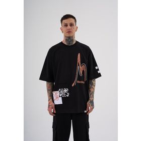 Machinist Never to Late Baskılı Siyah Oversize Erkek T-shirt