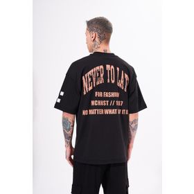 Machinist Never to Late Baskılı Siyah Oversize Erkek T-shirt
