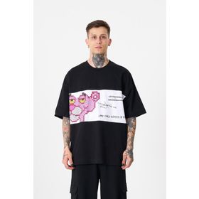 Machinist Pink Panter Siyah Baskılı Oversize Erkek T-shirt