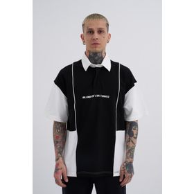 Machinist Piping and Contrast Siyah Ekru Baskılı Polo Erkek T-shirt