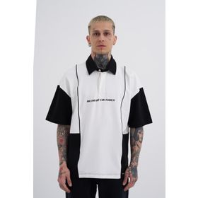 Machinist Piping and Contrast Siyah Ekru Baskılı Polo Erkek T-shirt