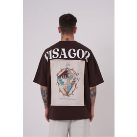 Machinist Premium Pisagor Basklı Kahverengi Oversize Erkek T-shirt