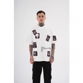 Machinist Printed Patched Ekru Baskılı Oversize Erkek T-shirt