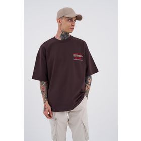 Machinist Raw Crossbreed Kahverengi Detaylı Oversize Erkek T-shirt