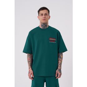 Machinist Raw Crossbreed Petrol Yeşili Detaylı Oversize Erkek T-shirt