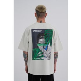 Machinist Reckless Leaves Baskılı Gri Oversize Erkek T-shirt