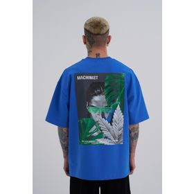 Machinist Reckless Leaves Baskılı Mavi Oversize Erkek T-shirt