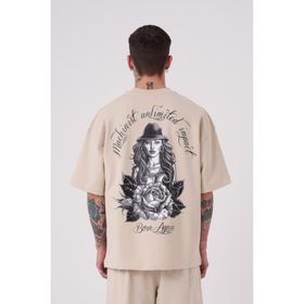 Machinist Rose Açık Bej Baskılı Oversize Erkek T-shirt