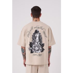 Machinist Rose Açık Bej Baskılı Oversize Erkek T-shirt
