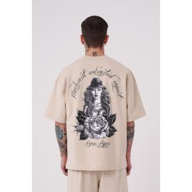 Machinist Rose Açık Bej Baskılı Oversize Erkek T-shirt