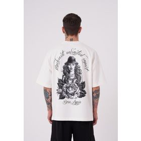 Machinist Rose Ekru Baskılı Oversize Erkek T-shirt