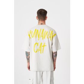 Machinist Runaway Cat Gri Baskılı Oversize Erkek T-shirt